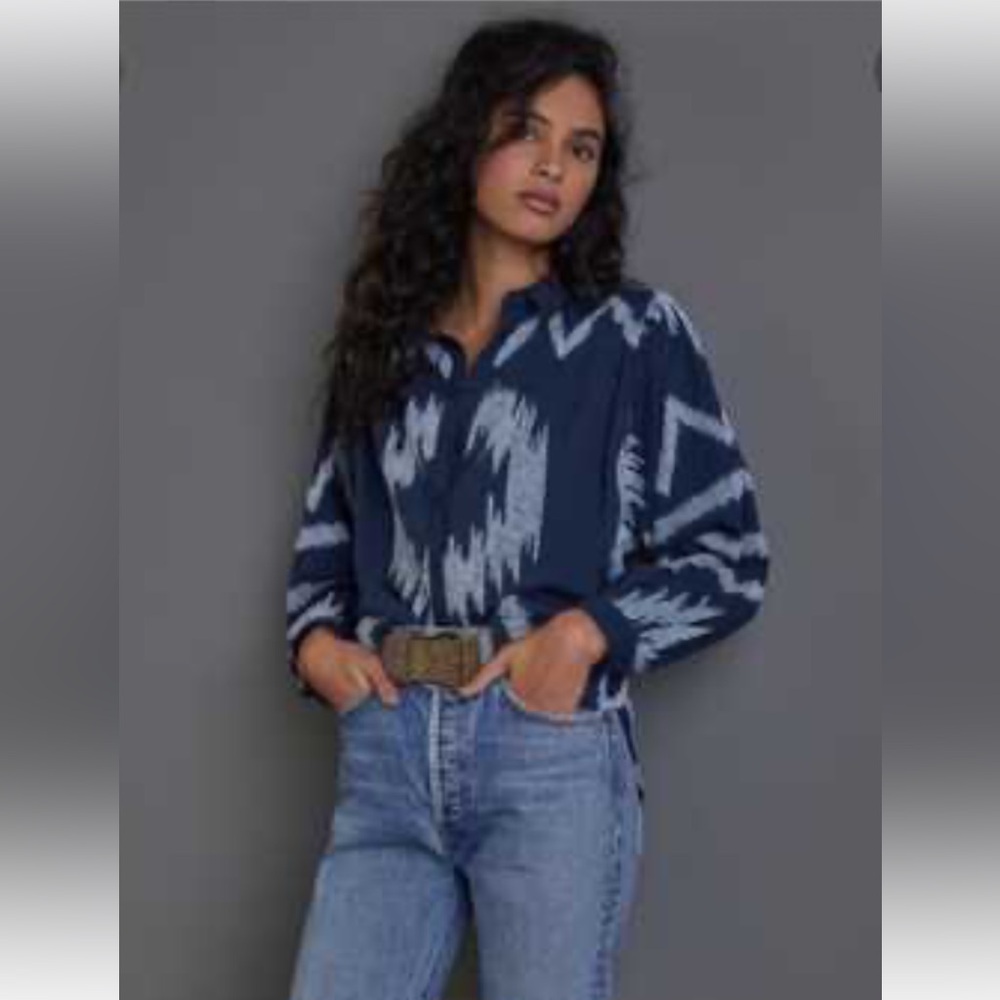 Anthropologie Pilcro Romy Blue Ikat Buttondown Shirt